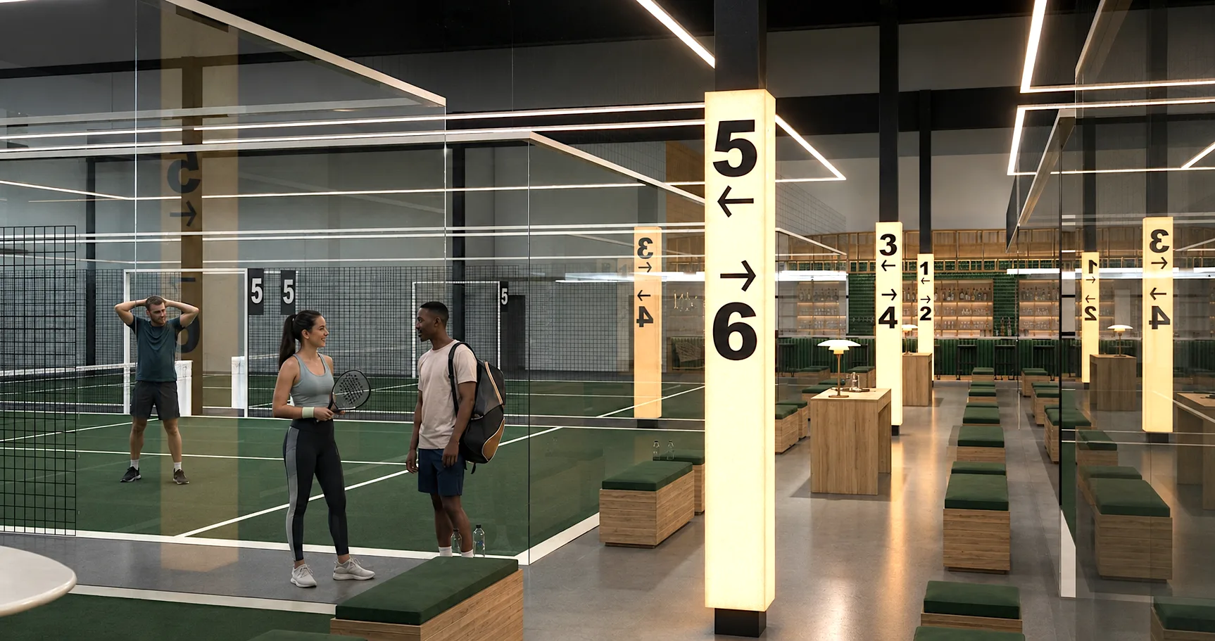Indoor padel courts at a Padel//Swt club