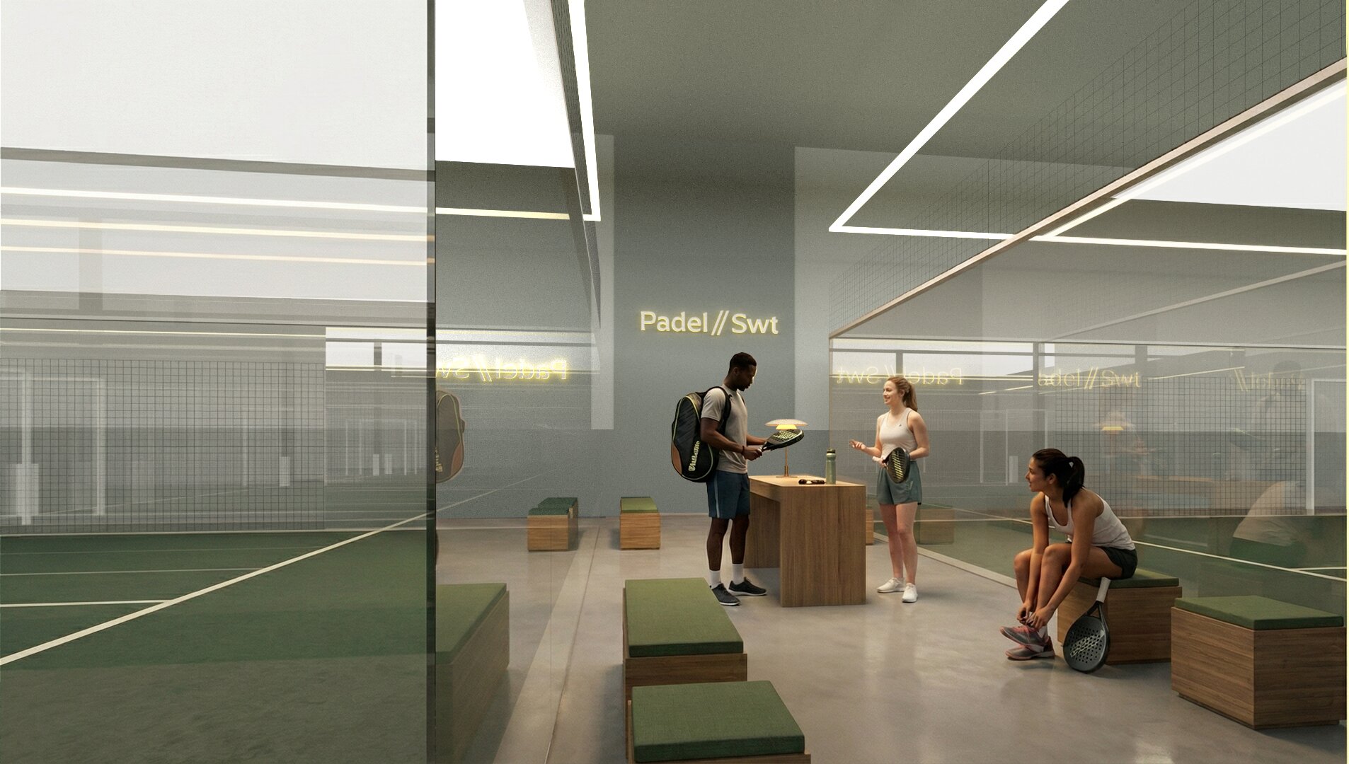 Padel // SWT location render — courts along the corridor
